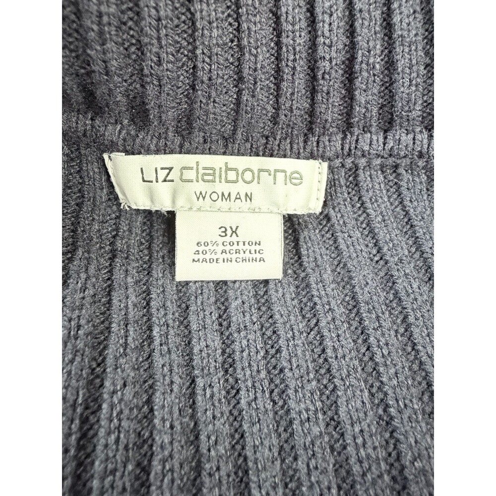 Liz Claiborne Woman Full-Zip Ribbed Knit Sweater 3x Navy Blue - Picture 3 of 4